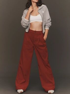 Anthropologie Varley Floris Wide-Leg Pants Comfy w/ Elastic Waist RED DAHLIA nwt